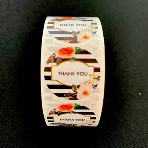 Thank You Sticker Labels 500 labels on roll. 1” Round NWT Black & White